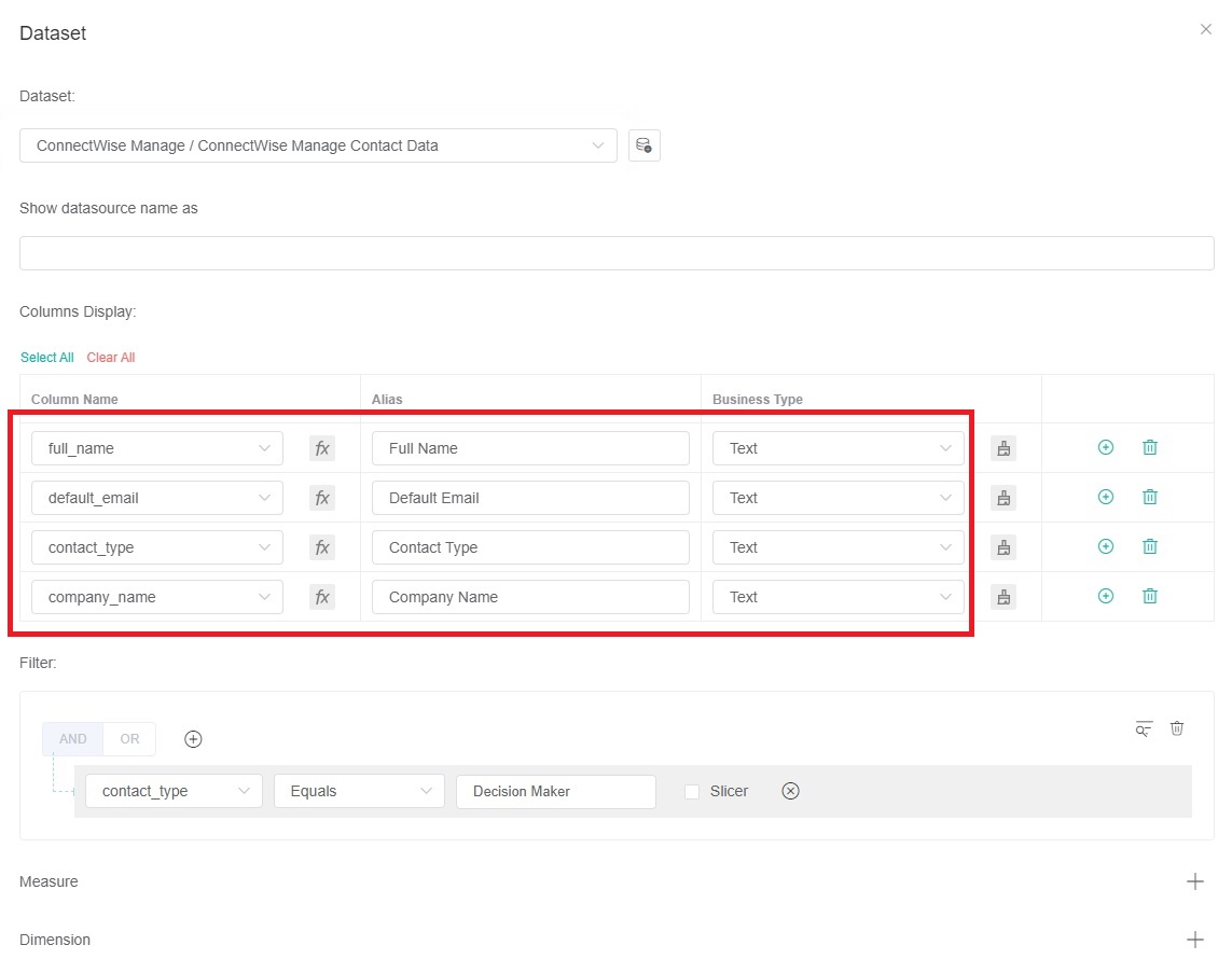 add columns to widget