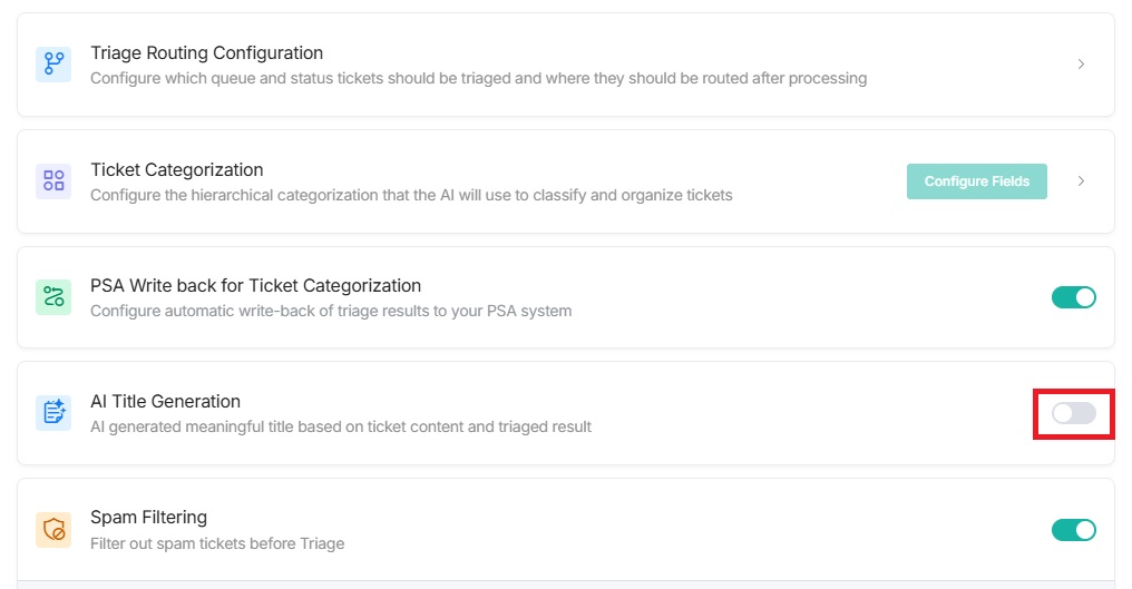AI Title Generation switch