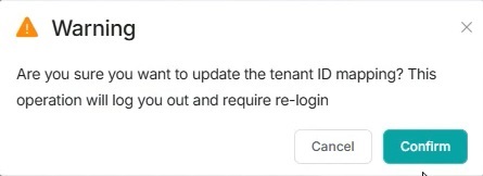 update tenant ID warning