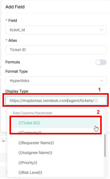 select custom display type in widget builder