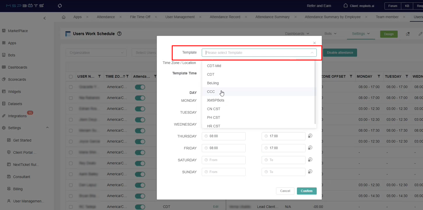 select work template