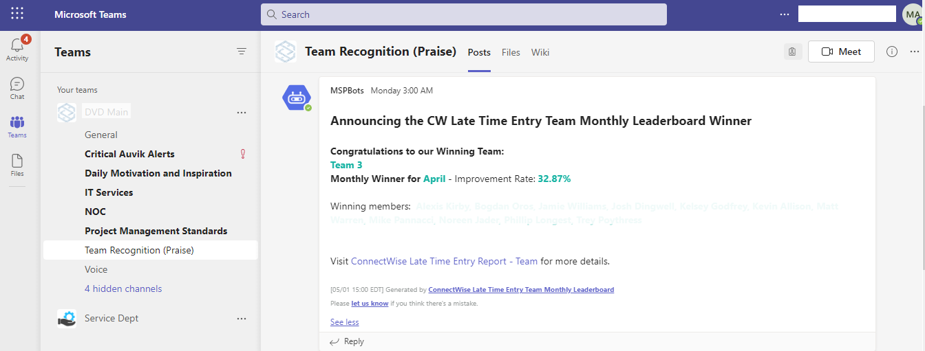 Leaderboard monthly winners