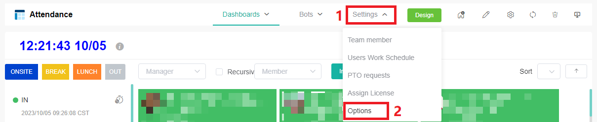 select settings options