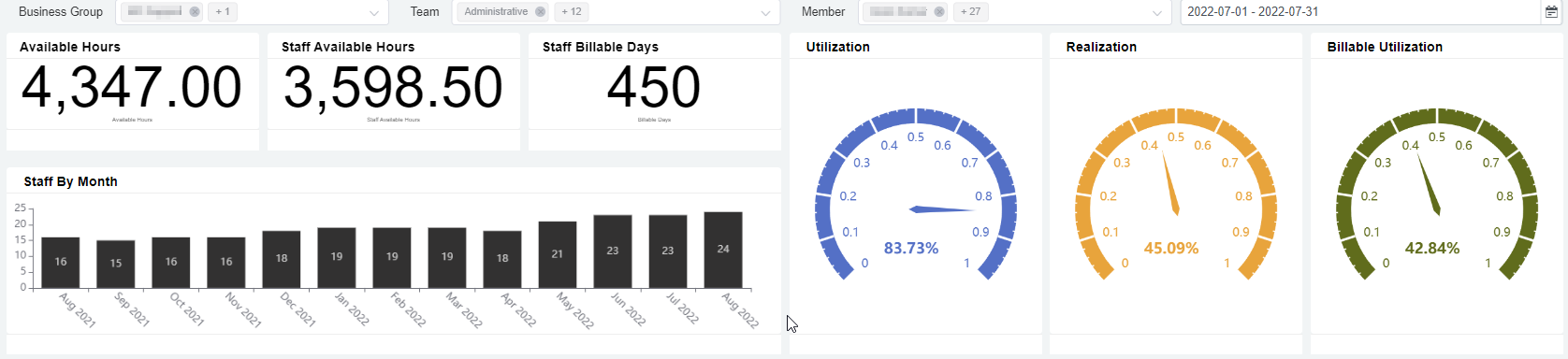 Team Utilization - Summary Dashboard
