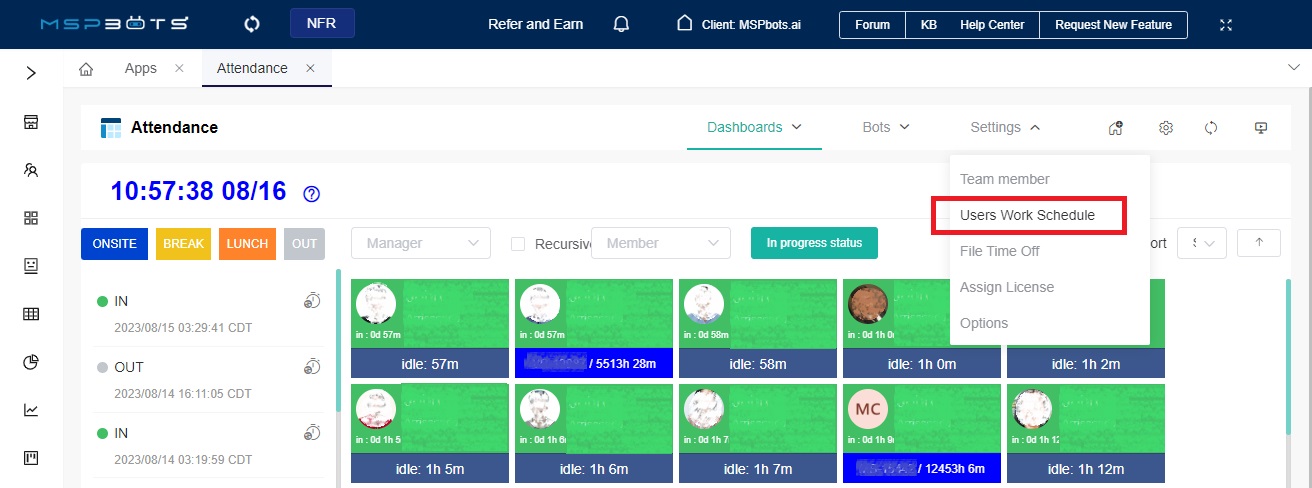 image users work schedule