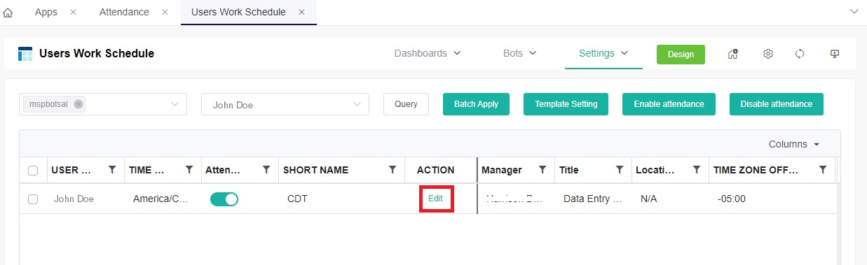 image edit user work schedule