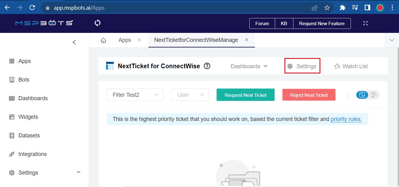 Next Ticket CWM Settings