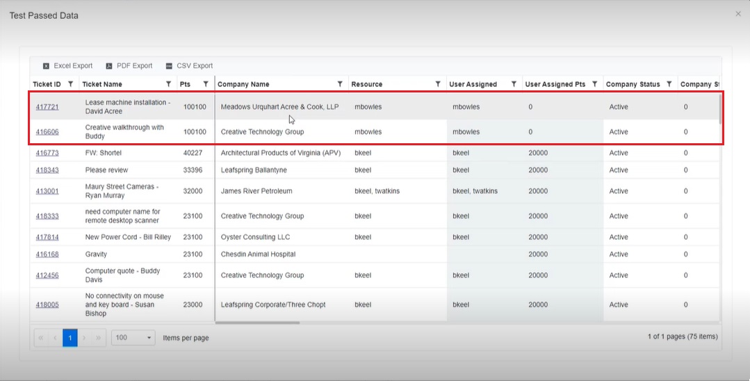 Next Ticket Sample priority list