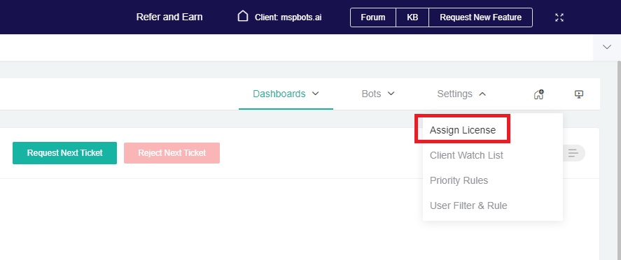 assign NextTicket license