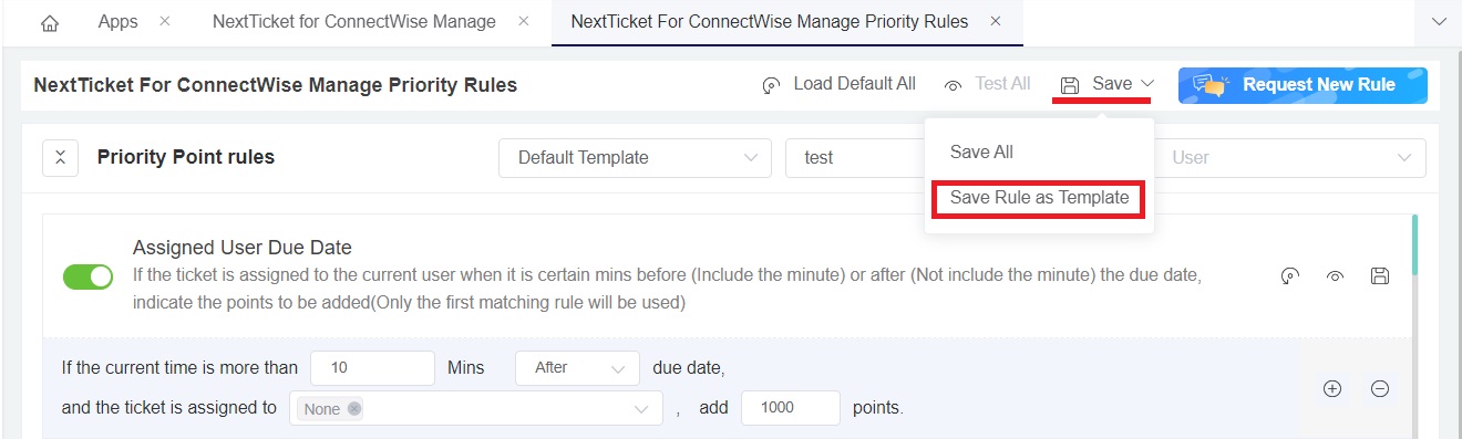 save rule as template