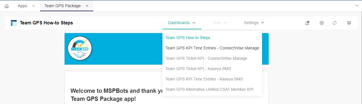 image select Team GPS dashboard