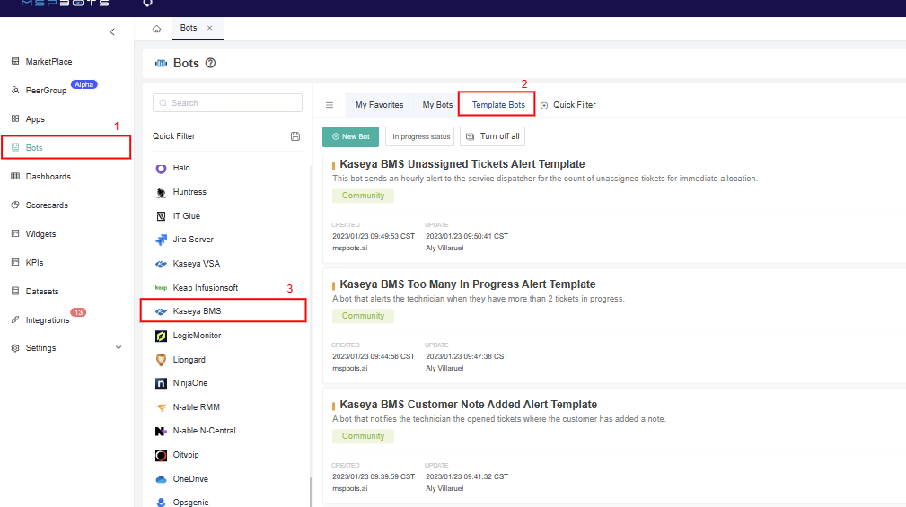 Kaseya BMS bots template