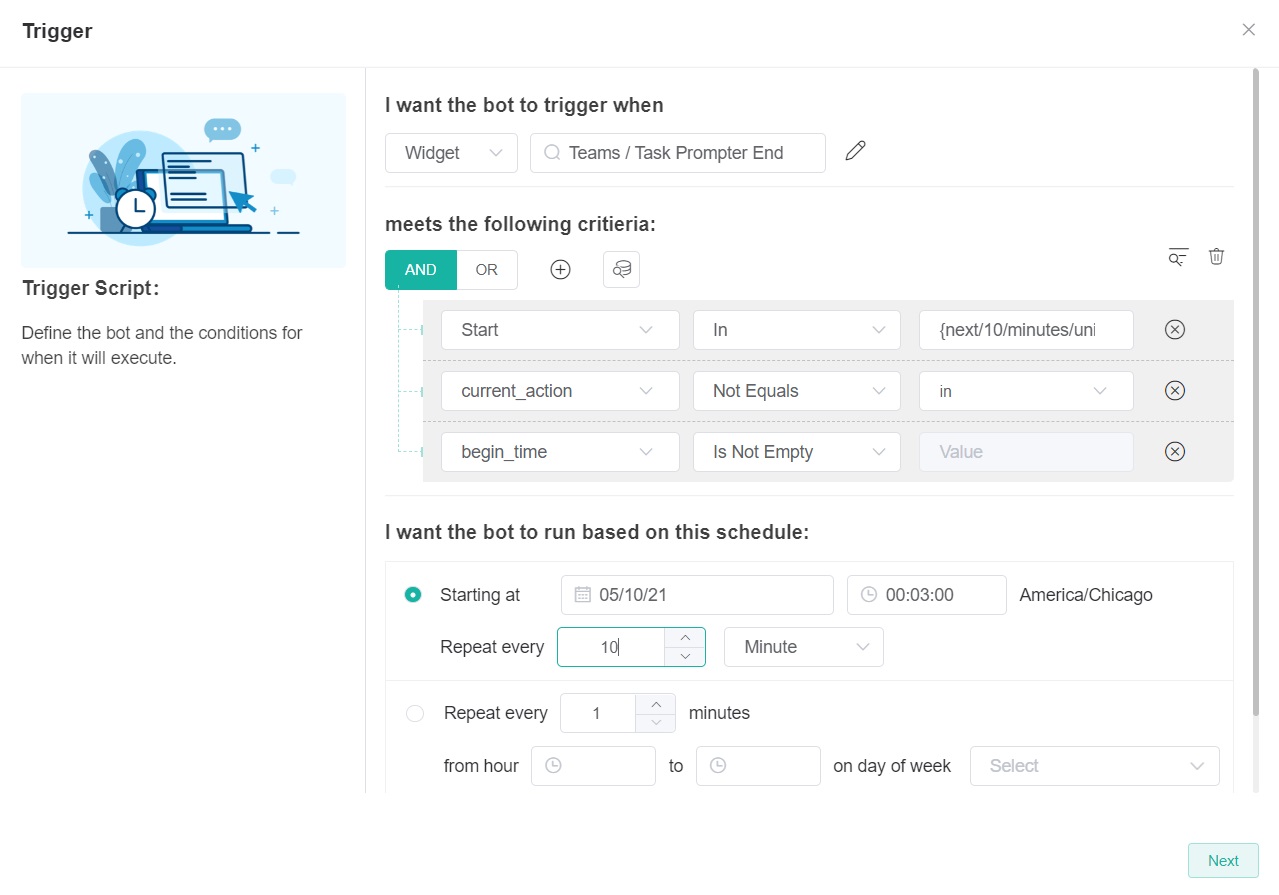 task prompter begin settings