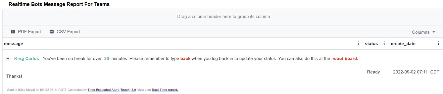 time exceeded realtime message