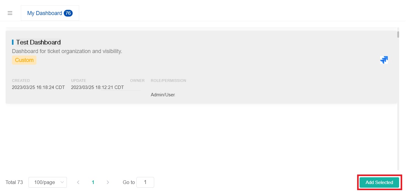 add selected dashboard