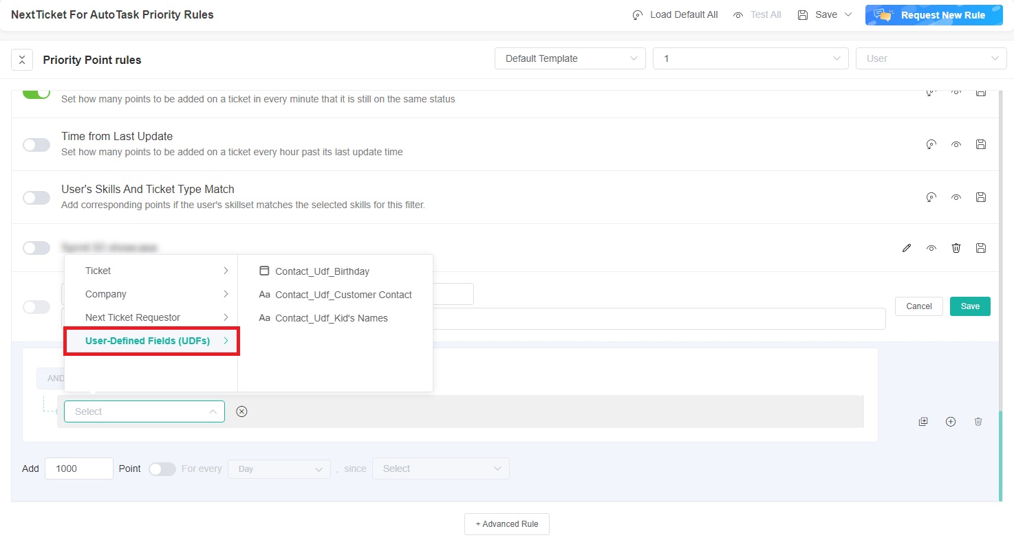 NextTicket for Autotask user-defined fields