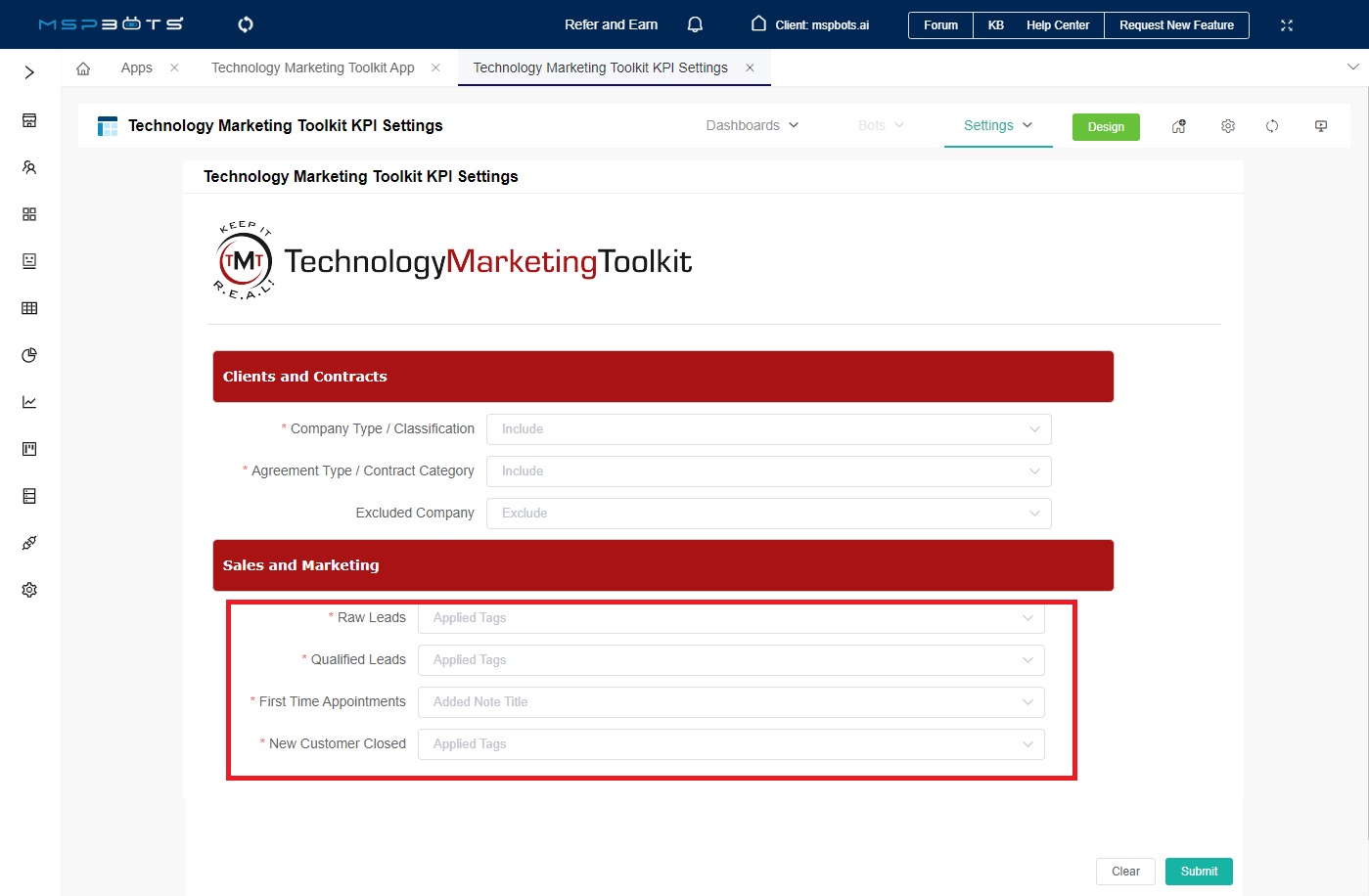 image sales and marketing KPI settings