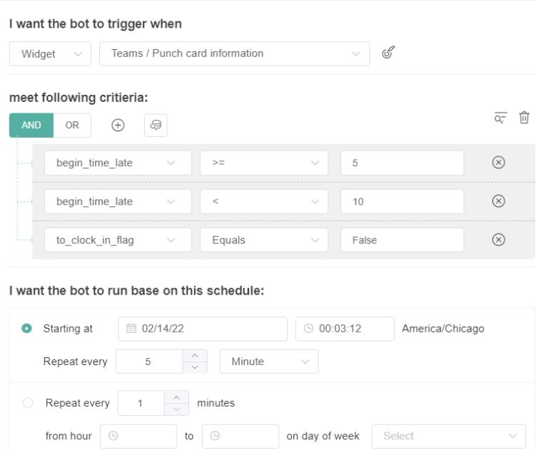 clock in trigger settings