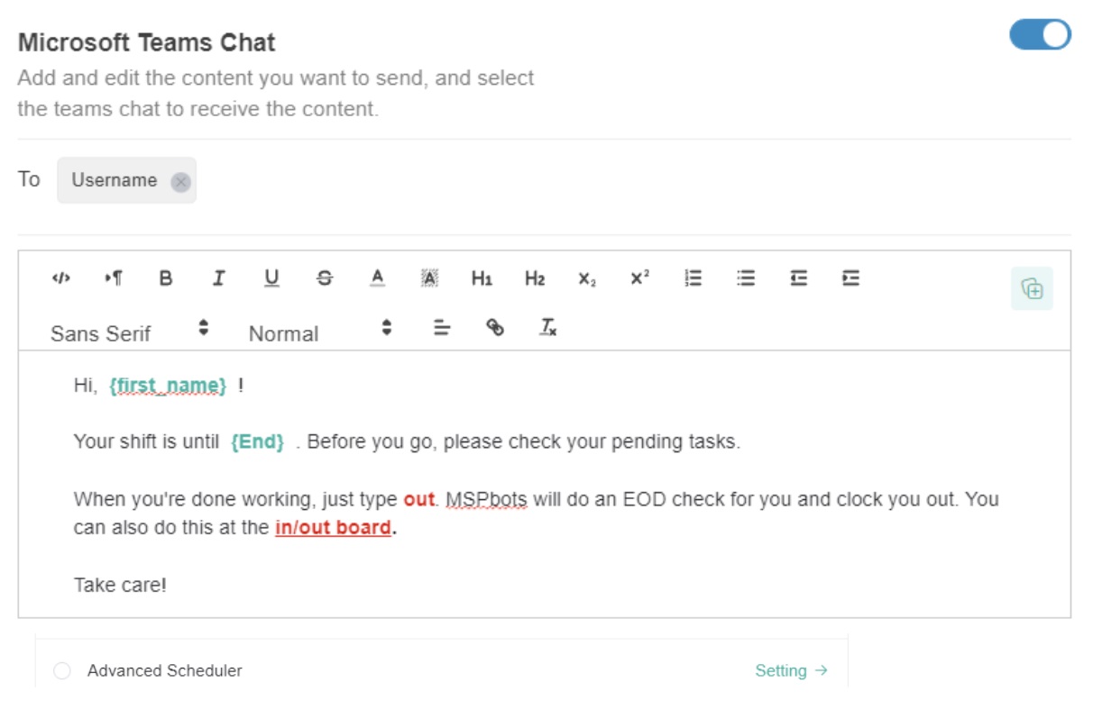 task prompter message