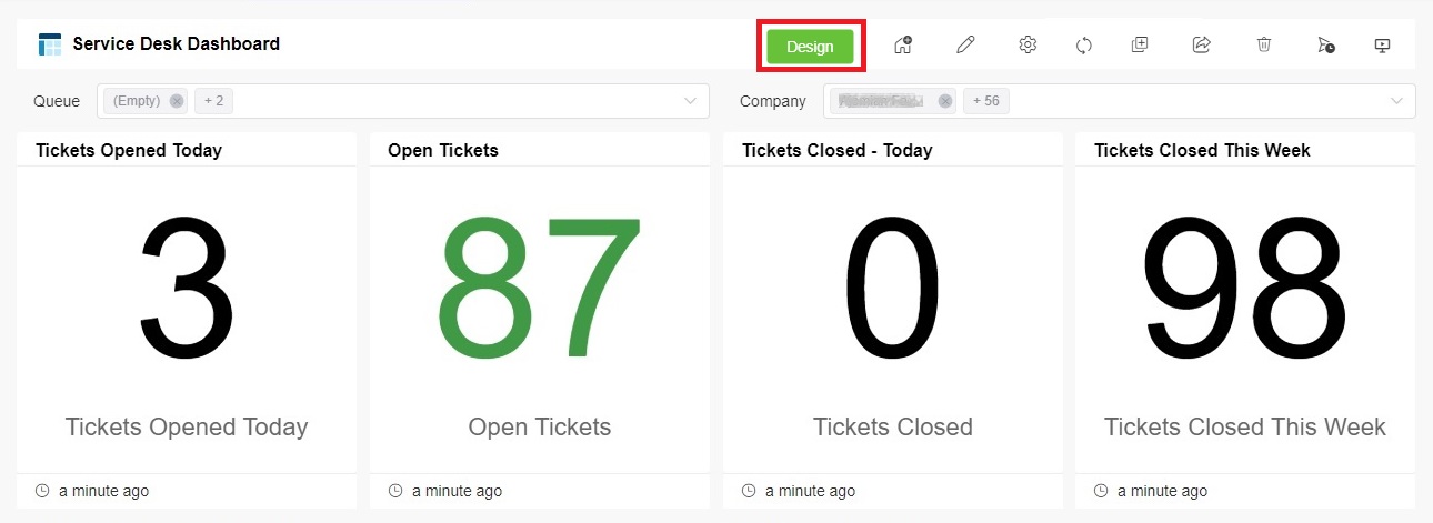 image sample dashboard with design button