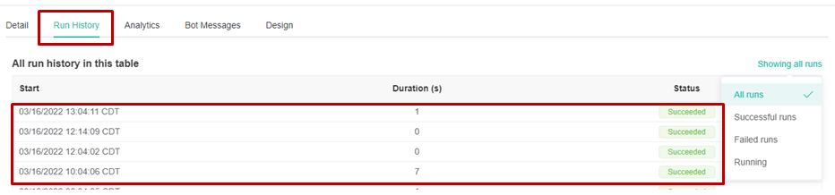 bot run history