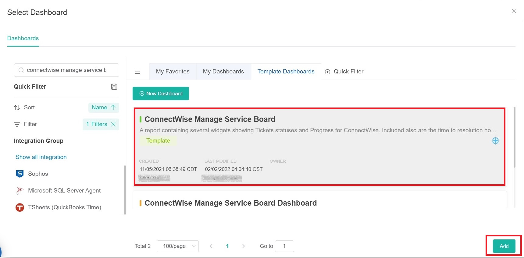 select dashboards to present