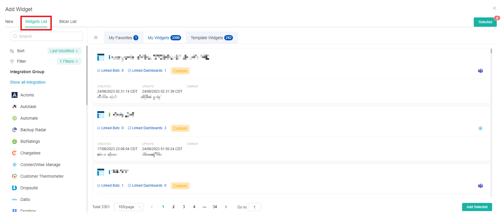 image of widgets list