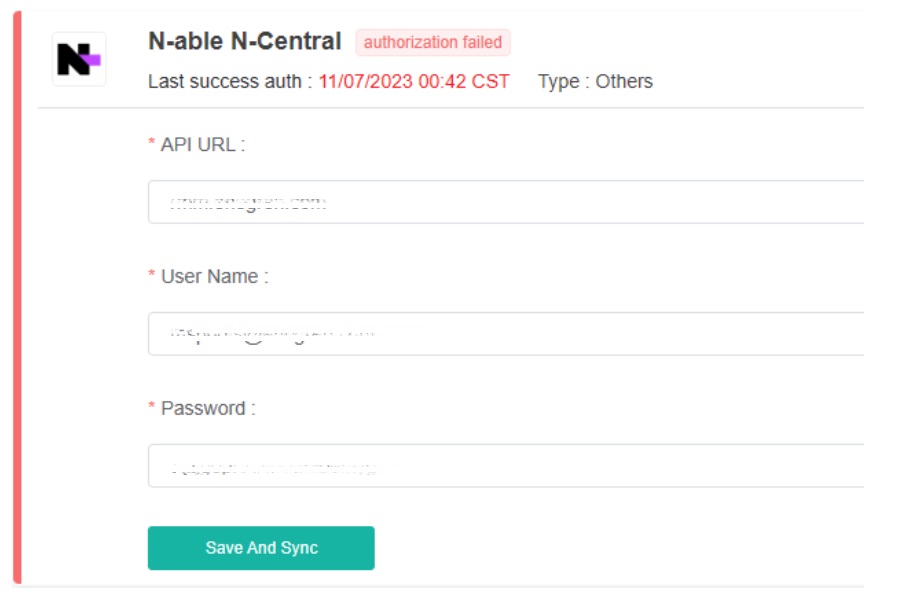 N-central authorization failed