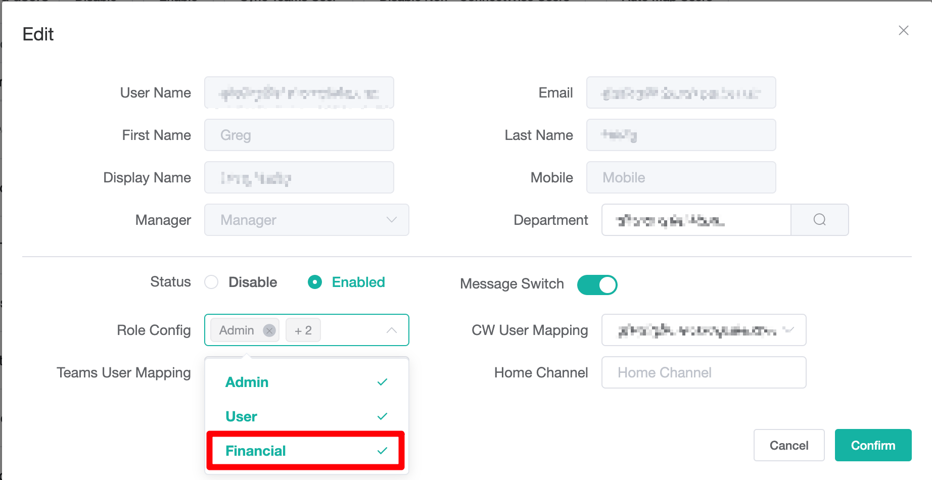 user financial access
