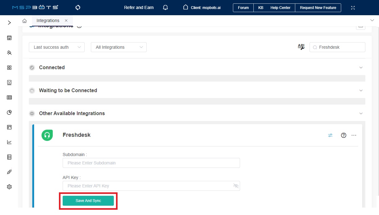 save and sync Freshdesk