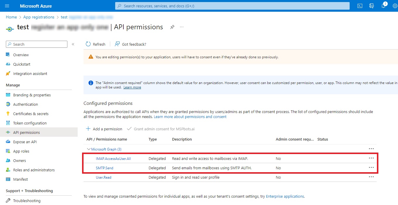 configured permissions list
