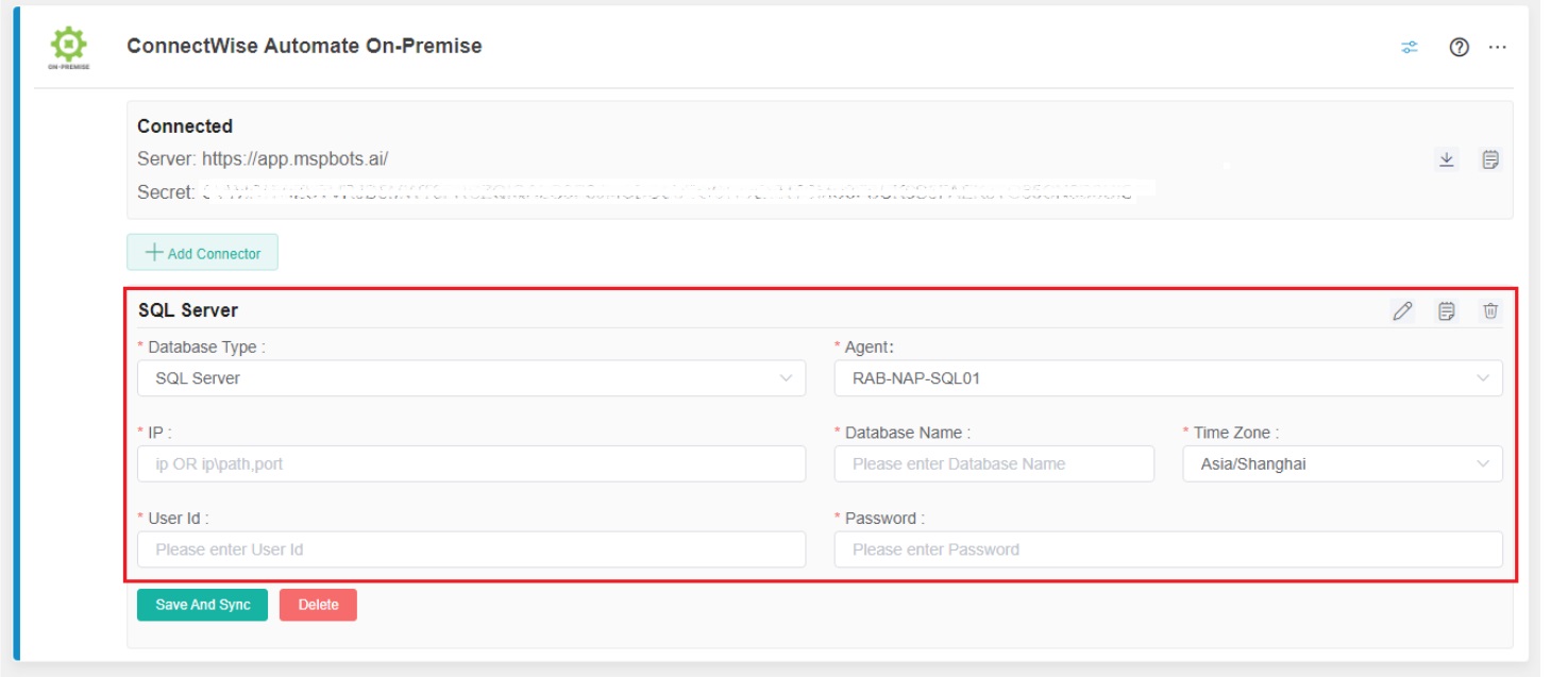 ConnectWise Automate On-premise SQL settings