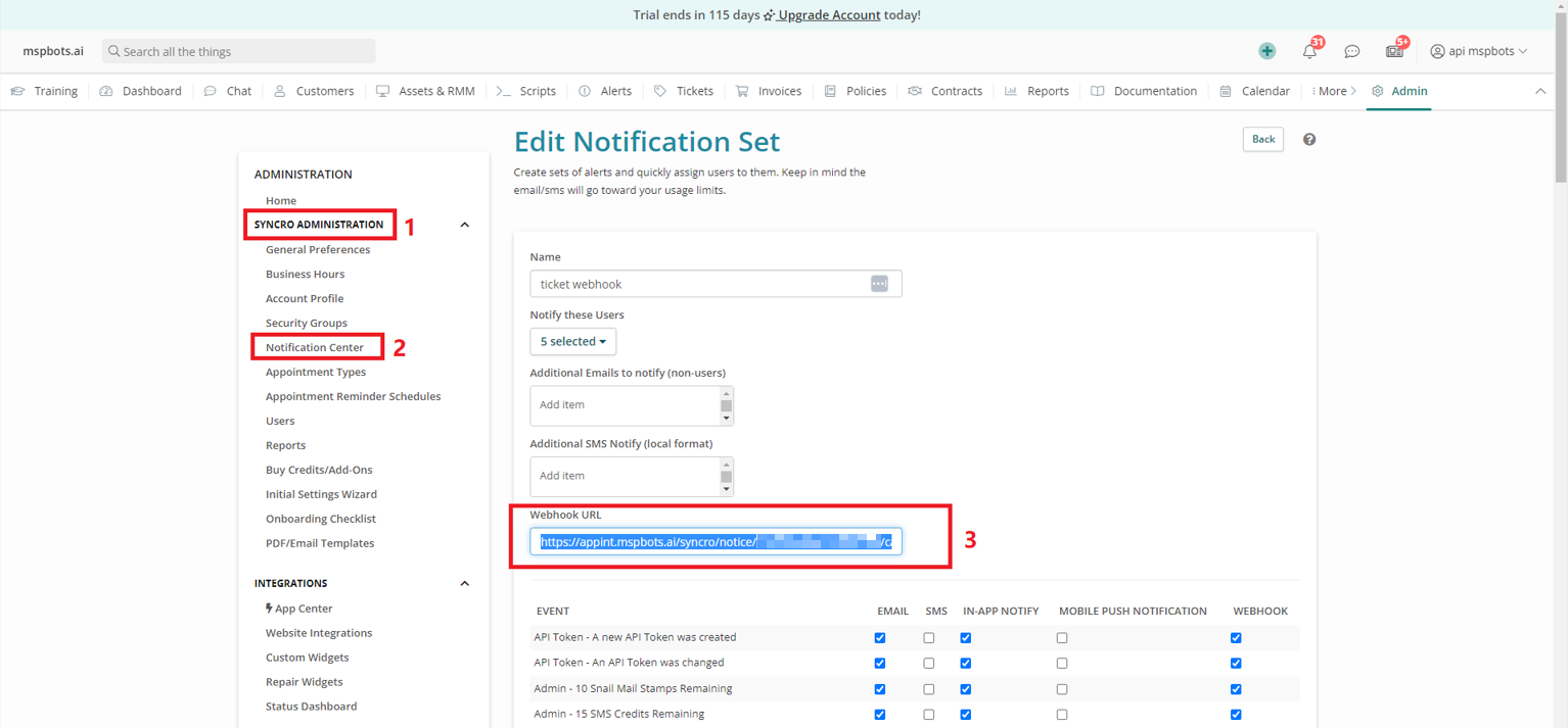 image SyncroMSP webhook URL field