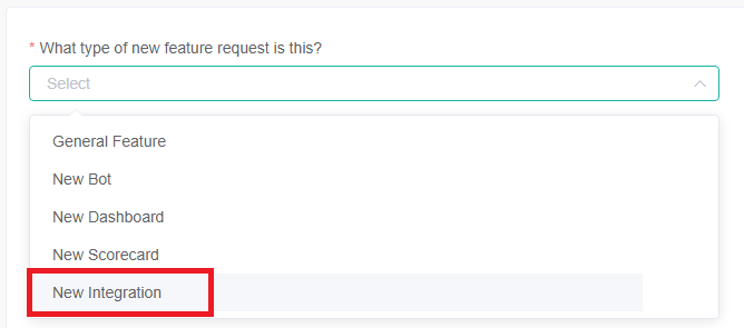 select new integration form request