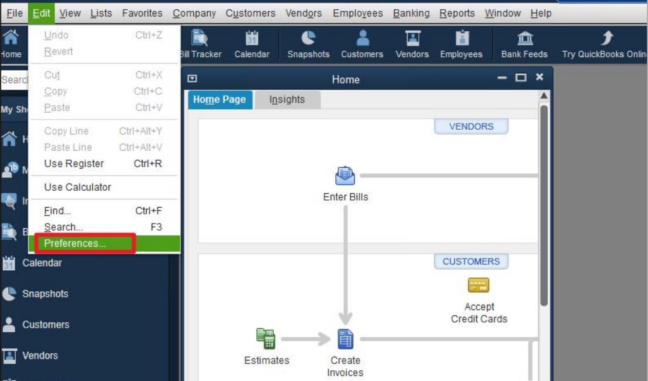 Quickbooks edit preferences