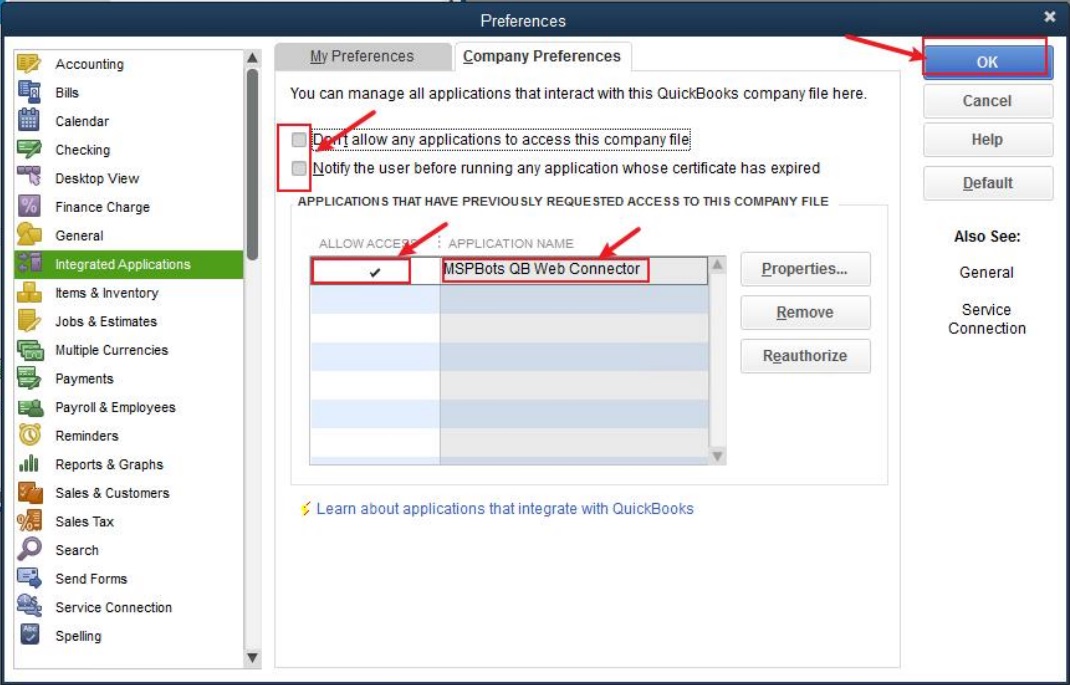 Preferences settings