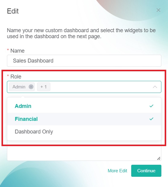 edit roles dashboard