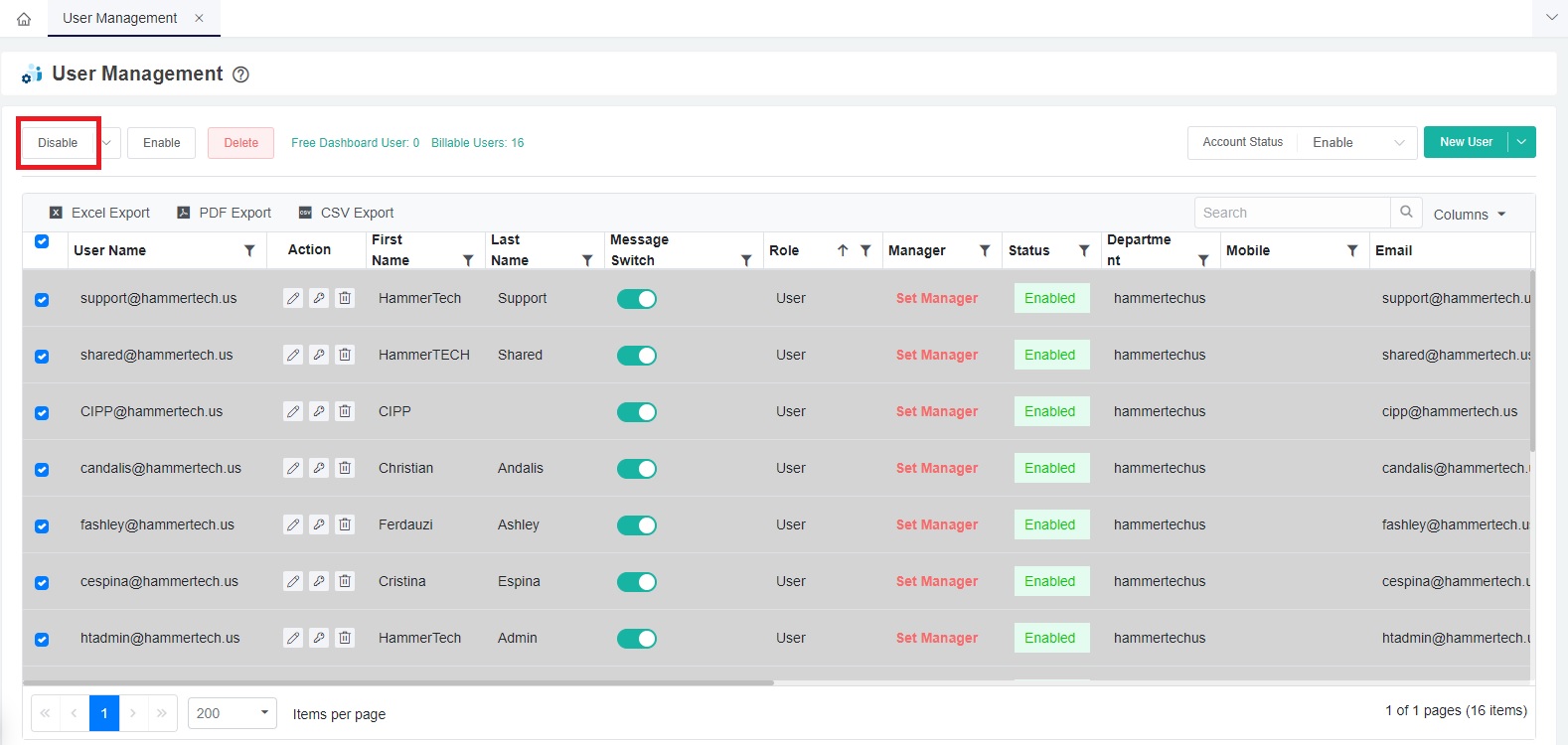 disable multiple users