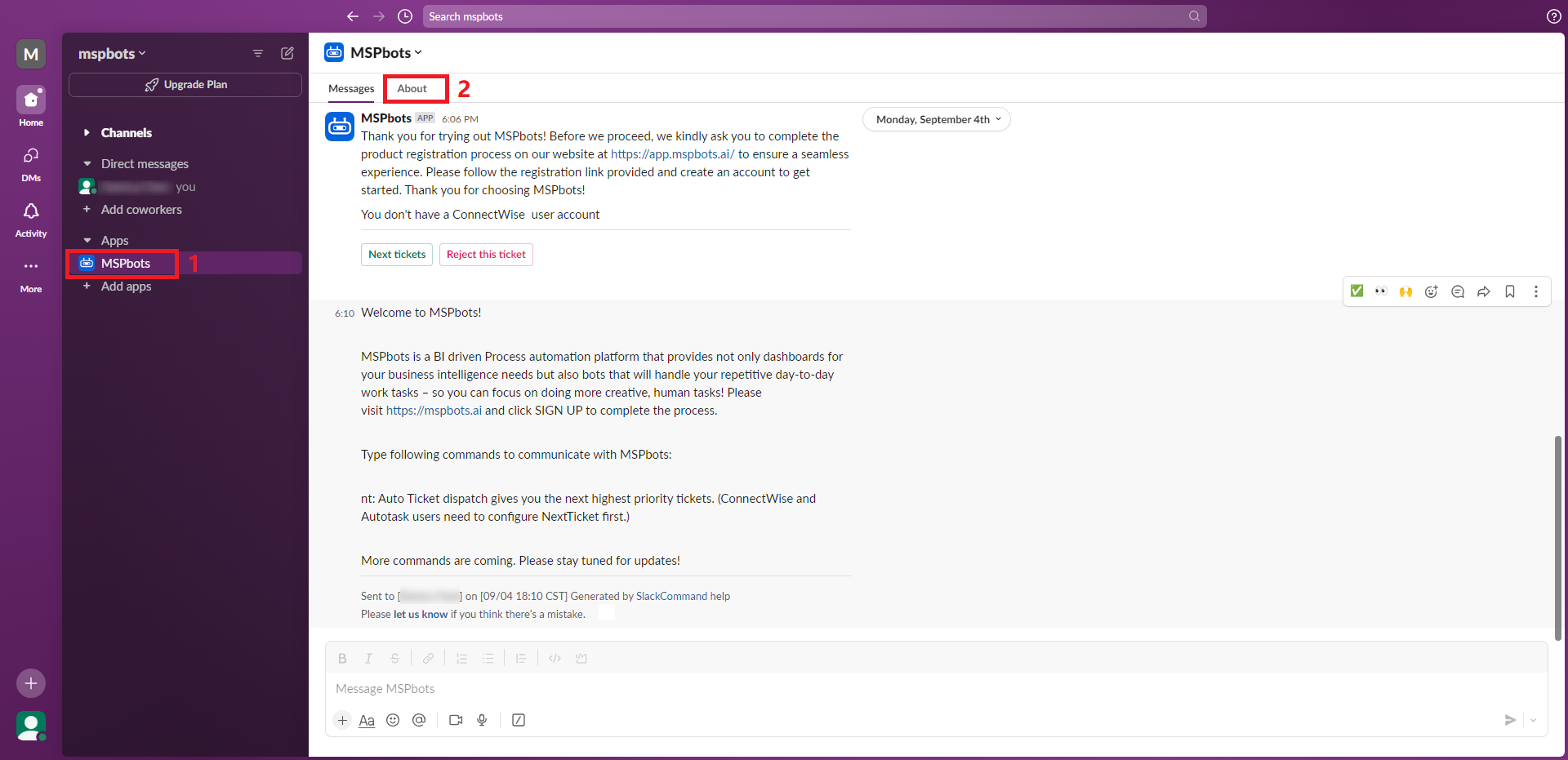 image MSPbots installed in Slack