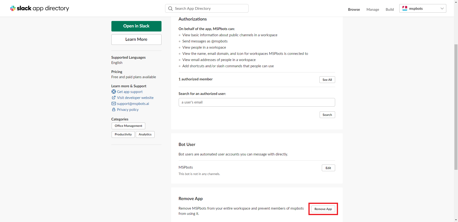 image remove MSPbots from Slack