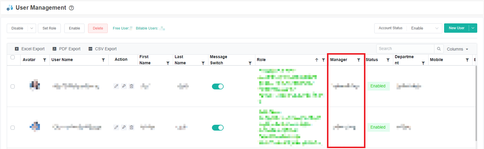 manager column in MSPbots user management