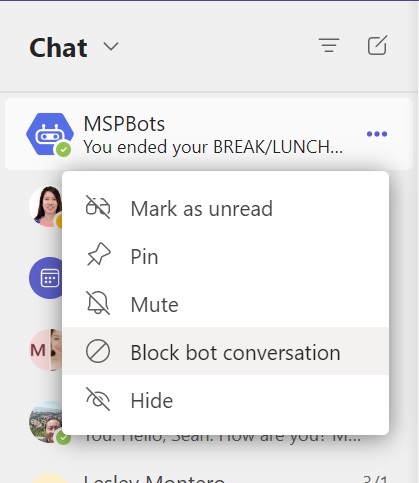 Block bot conversation
