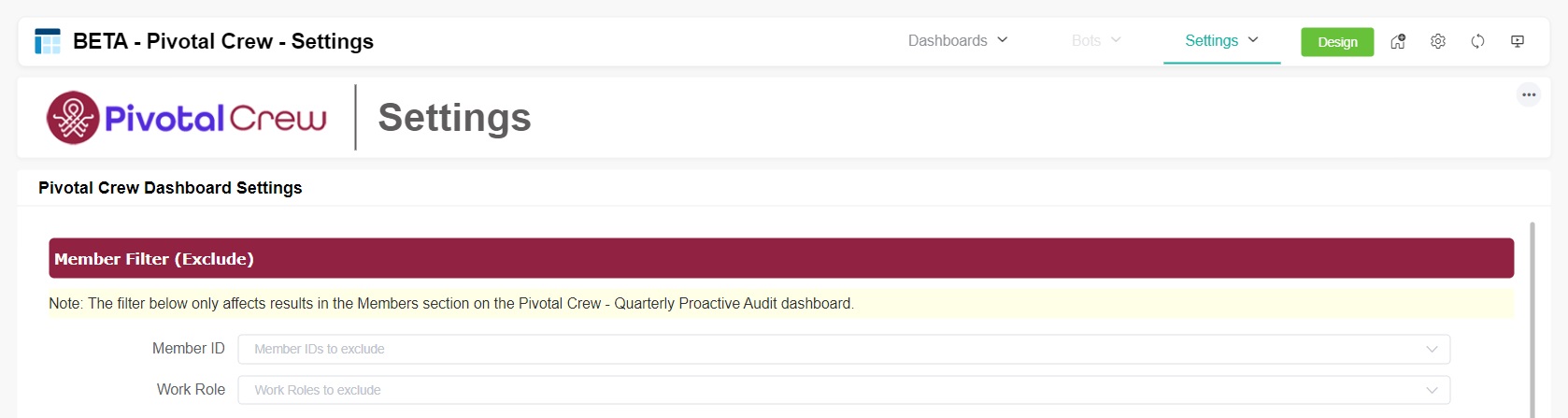 pivotal crew member filter