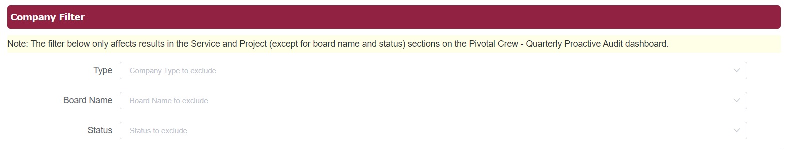 pivotal crew company filter