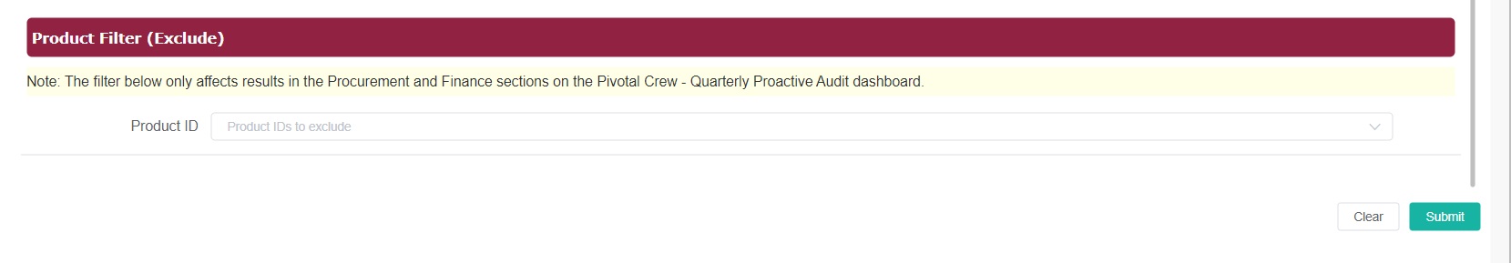 pivotal crew product filter