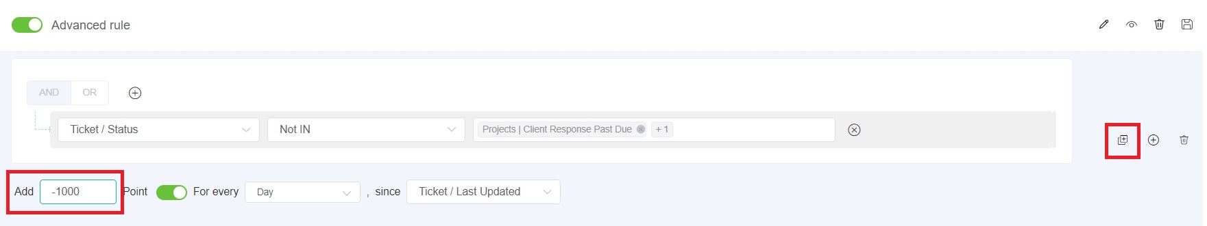 add negative points to advanced rule