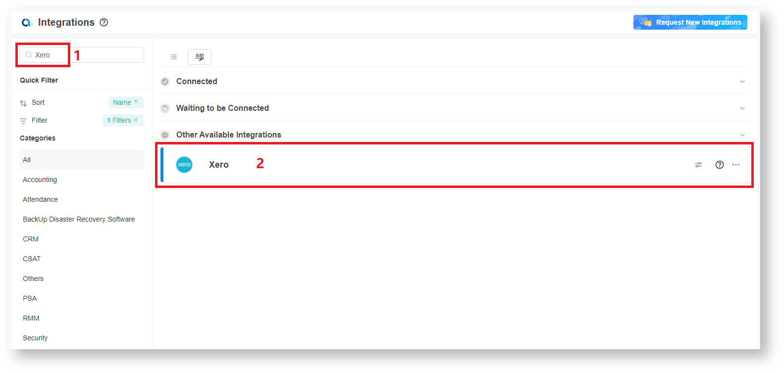open Xero integration configuration in MSPbots