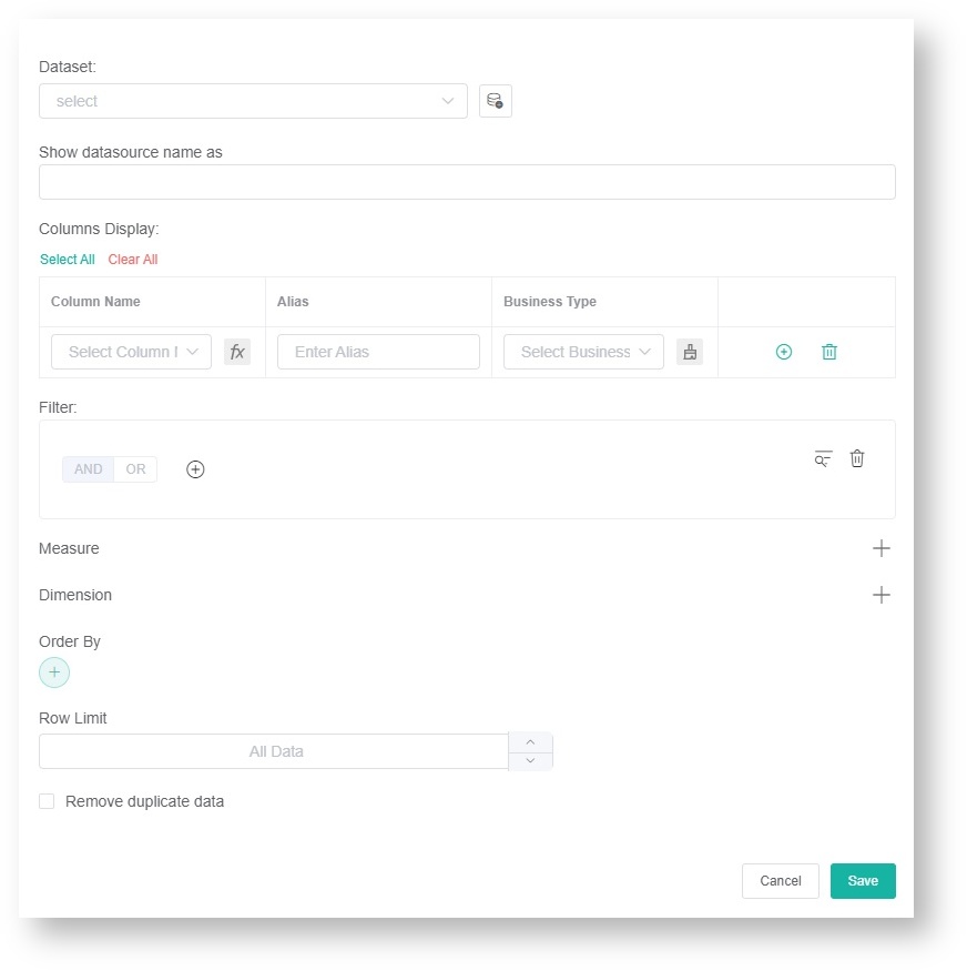 set dataset filters and conditions